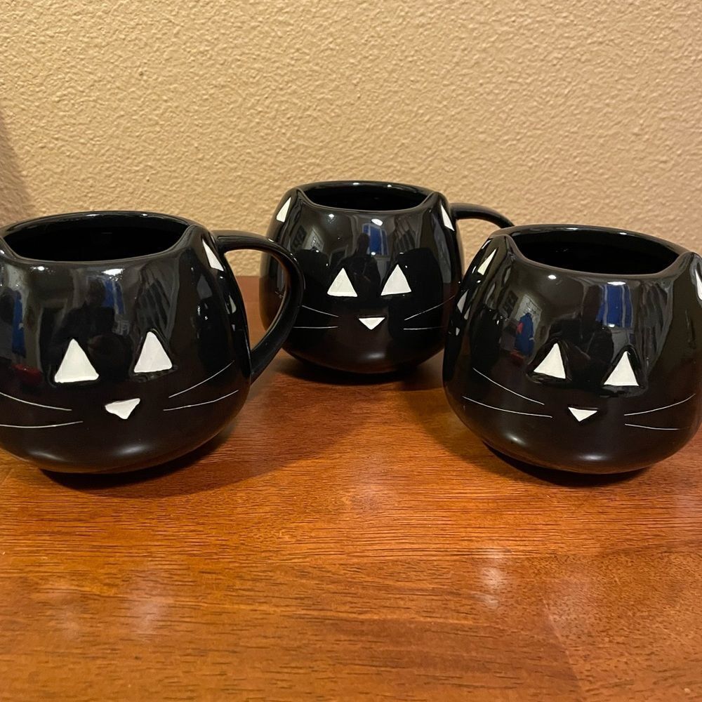 Halloween Black Cat Coffee Cups by Tag set of 3!